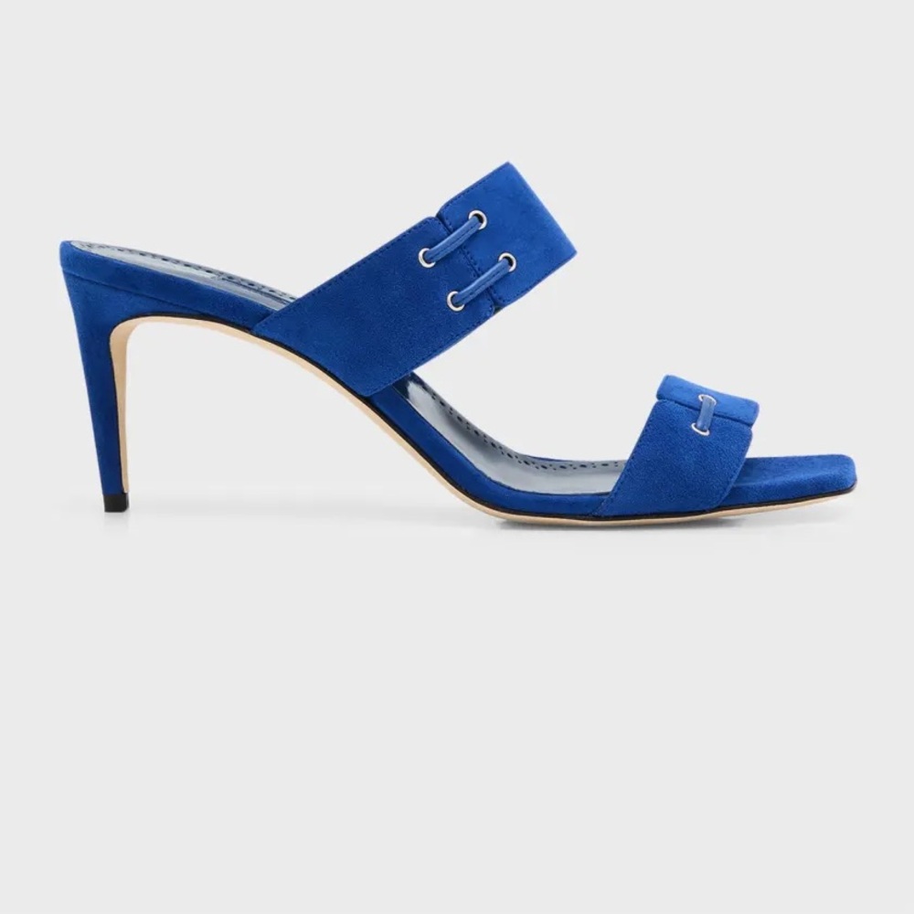 MANOLO BLAHNIK  70MM NEBRE SUEDE TWO BAND SA COLOR: BLUE SIZE: 8B